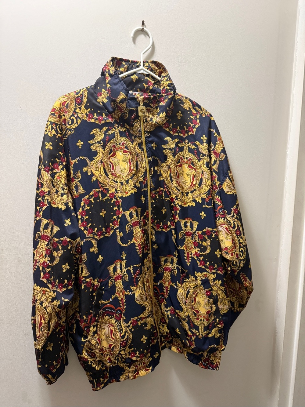 Navy & Gold Baroque Pattern Puffer Jacket - Men's
